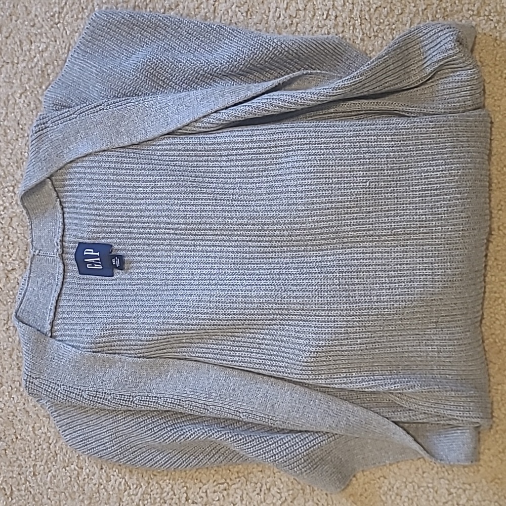 GAP Light Gray Open-Front Ribbed Cardigan with Pockets